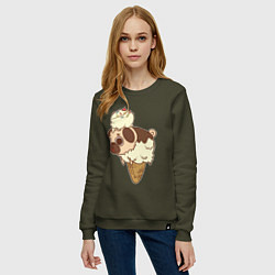 Свитшот хлопковый женский Мопс-мороженое, цвет: хаки — фото 2
