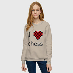Свитшот хлопковый женский I love chess, цвет: миндальный — фото 2