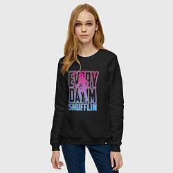 Свитшот хлопковый женский Everyday I'm shuffling, цвет: черный — фото 2