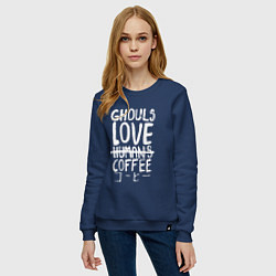 Свитшот хлопковый женский Ghouls Love Coffee, цвет: тёмно-синий — фото 2
