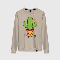 Свитшот хлопковый женский Cactus: free hugs, цвет: миндальный