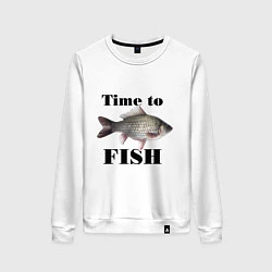 Свитшот хлопковый женский Time to fish, цвет: белый