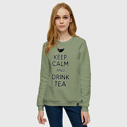 Свитшот хлопковый женский Keep Calm & Drink Tea, цвет: авокадо — фото 2