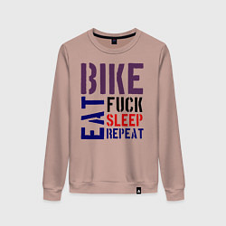 Свитшот хлопковый женский Bike eat sleep repeat, цвет: пыльно-розовый