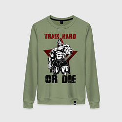 Свитшот хлопковый женский Bodybuilder - train hard or die, цвет: авокадо