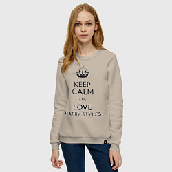 Свитшот хлопковый женский Keep Calm & Love Harry Styles, цвет: миндальный — фото 2