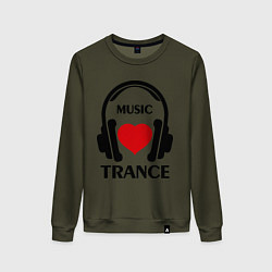 Свитшот хлопковый женский Trance Music is Love, цвет: хаки