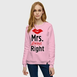 Свитшот хлопковый женский Mrs. always right, цвет: светло-розовый — фото 2