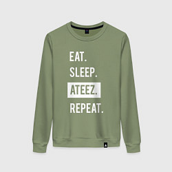 Свитшот хлопковый женский ЕСТЬ СПАТЬ ATEEZ ПОВТОРИТЬ, цвет: авокадо