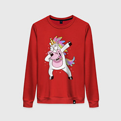 Свитшот хлопковый женский Dabbing Unicorn, цвет: красный