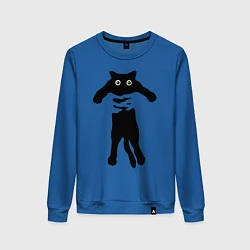 Свитшот хлопковый женский Черный кот в руках, цвет: синий