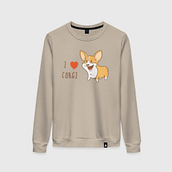 Свитшот хлопковый женский I LOVE CORGI, цвет: миндальный