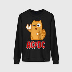 Свитшот хлопковый женский ACDC rock cat, цвет: черный