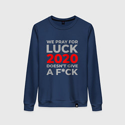 Свитшот хлопковый женский 2020 Pray For Luck, цвет: тёмно-синий