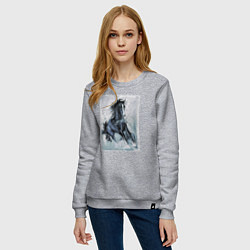 Свитшот хлопковый женский Лошадь арт, цвет: меланж — фото 2