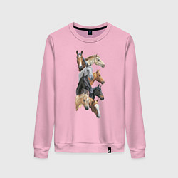 Свитшот хлопковый женский Лошади, цвет: светло-розовый