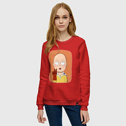 Свитшот хлопковый женский Сайтама One Punch Man, цвет: красный — фото 2