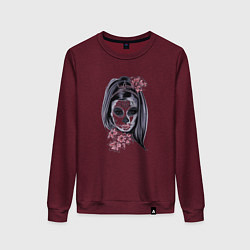 Свитшот хлопковый женский Skull Girl, цвет: меланж-бордовый