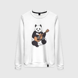 Свитшот хлопковый женский Панда гитарист Panda Guitar, цвет: белый