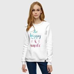 Свитшот хлопковый женский Be happy and smile, цвет: белый — фото 2