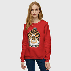 Свитшот хлопковый женский Семейка тигров, цвет: красный — фото 2