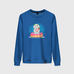 Свитшот хлопковый женский Тюлень с коктейлем на пончике, цвет: синий