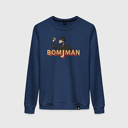 Свитшот хлопковый женский BomjMan Logo2, цвет: тёмно-синий