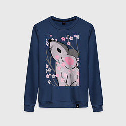 Свитшот хлопковый женский Мышка и сакура, цвет: тёмно-синий