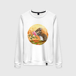 Свитшот хлопковый женский Мышка и цветок, цвет: белый