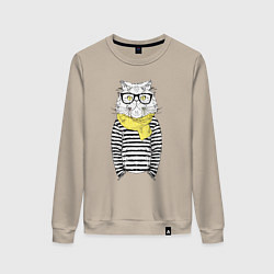 Свитшот хлопковый женский Hipster Cat, цвет: миндальный