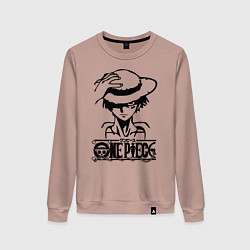 Свитшот хлопковый женский Луффи пират Соломенной шляпы, цвет: пыльно-розовый