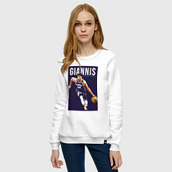 Свитшот хлопковый женский Giannis - Bucks, цвет: белый — фото 2