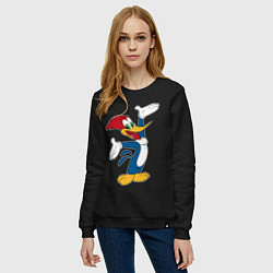 Свитшот хлопковый женский Дятел Вуди позирует, цвет: черный — фото 2