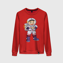 Свитшот хлопковый женский Веселый космонавт, цвет: красный
