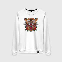 Свитшот хлопковый женский Tiger Roses, цвет: белый