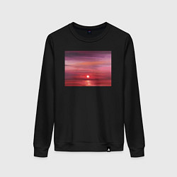 Свитшот хлопковый женский Сочный закат на море, цвет: черный