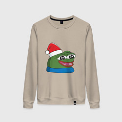 Свитшот хлопковый женский Pepe, pepe happy, Пепе хеппи, pepe happy new year, цвет: миндальный