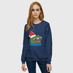 Свитшот хлопковый женский Pepe, pepe happy, Пепе хеппи, pepe happy new year, цвет: тёмно-синий — фото 2