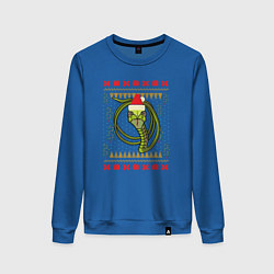 Свитшот хлопковый женский Рождественский свитер Скептическая змея, цвет: синий