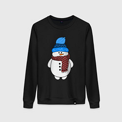 Свитшот хлопковый женский Снеговик в шапочке, цвет: черный