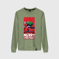 Свитшот хлопковый женский Santa on a skateboard, цвет: авокадо