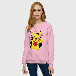Свитшот хлопковый женский ПИКАЧУ И СЕРДЕЧКО POKENON PIKACHU LOVE, цвет: светло-розовый — фото 2