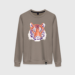 Свитшот хлопковый женский Тигра оранжевый, цвет: утренний латте