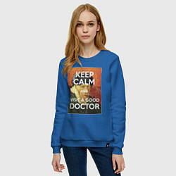 Свитшот хлопковый женский Успокойся и сходи к хорошему доктору!, цвет: синий — фото 2