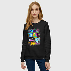 Свитшот хлопковый женский Geometry Dash: Pixel Logo, цвет: черный — фото 2