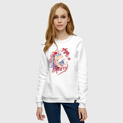 Свитшот хлопковый женский Christmas unicorn Dreams, цвет: белый — фото 2