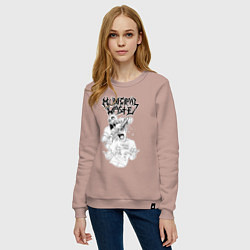 Свитшот хлопковый женский Municipal waste - chainsaw massacre!, цвет: пыльно-розовый — фото 2
