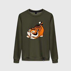 Свитшот хлопковый женский Милый тигренок cute tiger, цвет: хаки