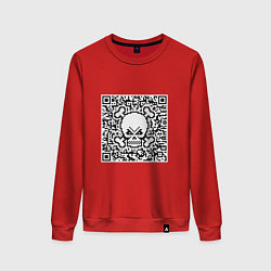 Свитшот хлопковый женский QR Skull, цвет: красный