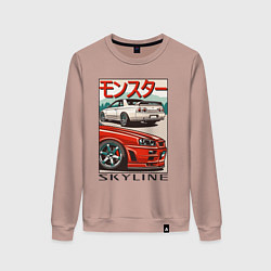 Свитшот хлопковый женский Nissan Skyline Ниссан Скайлайн, цвет: пыльно-розовый